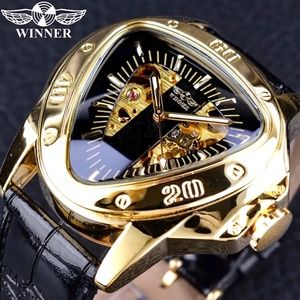 Winner Mens  BIG 45mm  Luxury Triangle Watch Genuine Leather Band. Great Gift